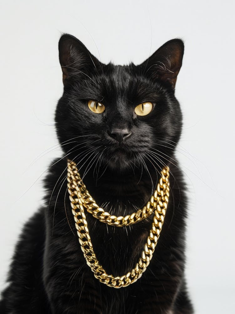 Black Cat With Gold Chains