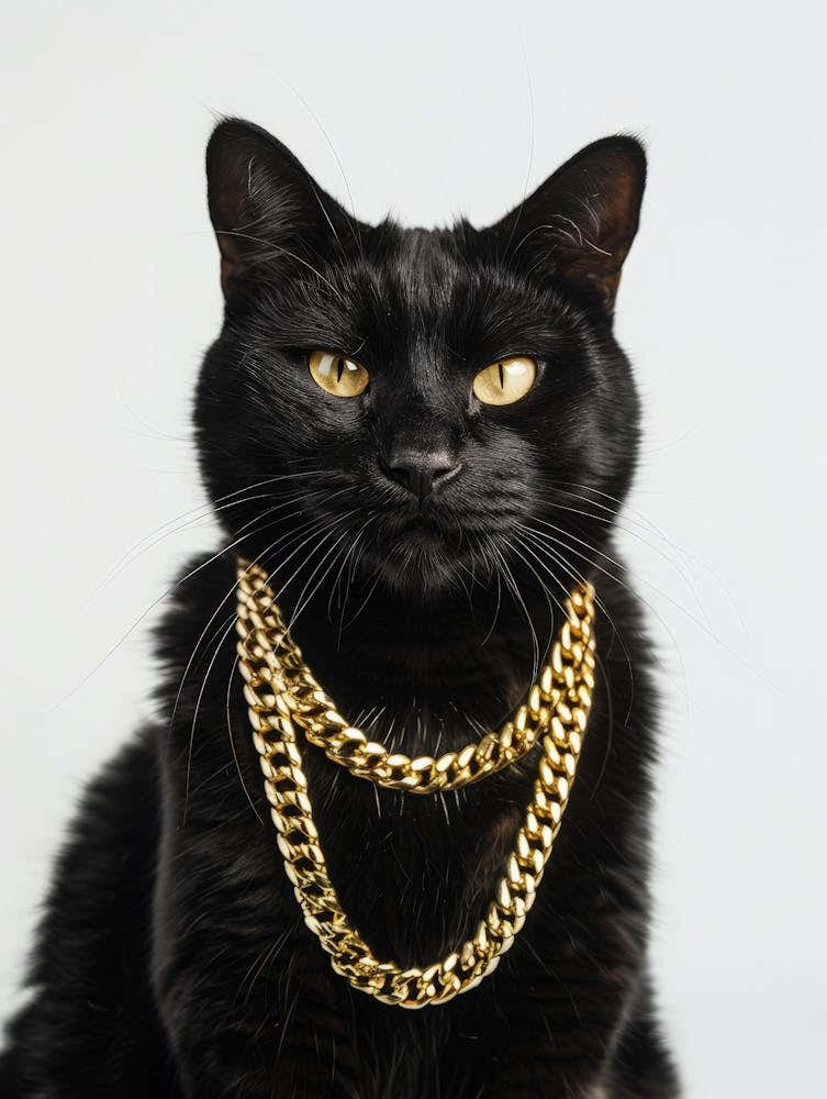Black Cat With Gold Chains