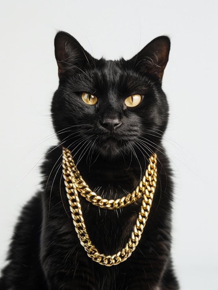 Black Cat With Gold Chains
