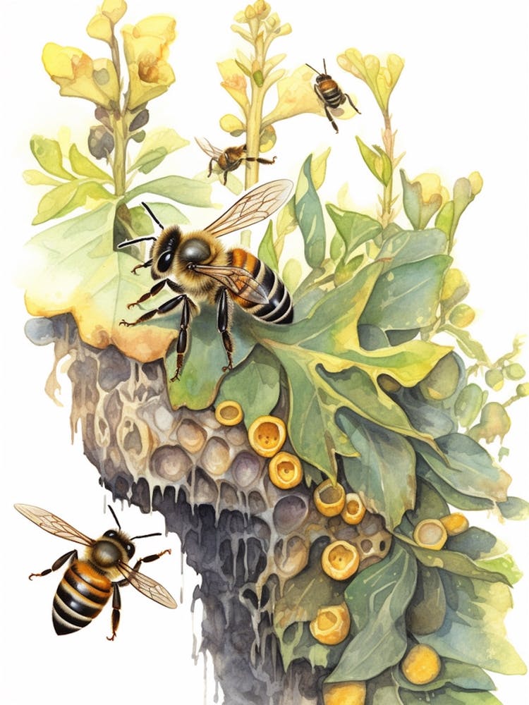 Pollen Bee Beehive Watercolour Illustration 2