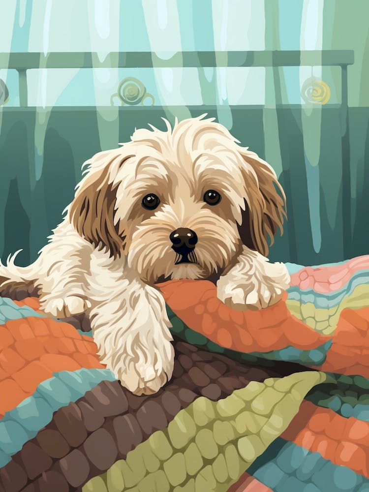Dog On Crochet Blanket Illustration