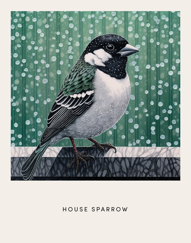 Ohara Koson Inspired Bird Painting House Sparrow 1 Poster