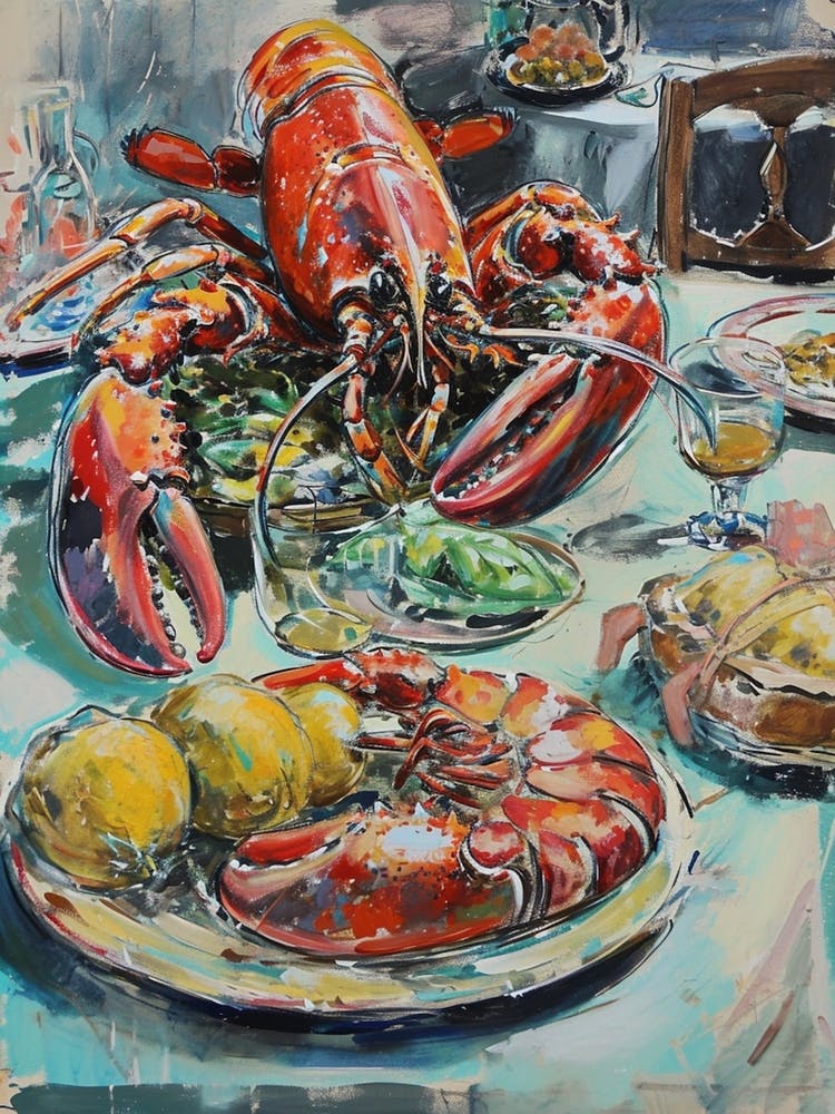 Kitsch Lobster Banquet Painting 4