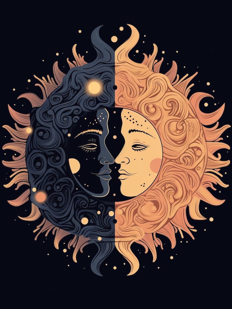 The Sun Moon Faces Celestial Art 1