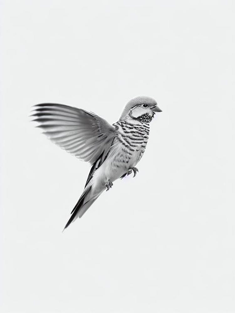 Budgerigar B&W Pencil Drawing 2 Bird