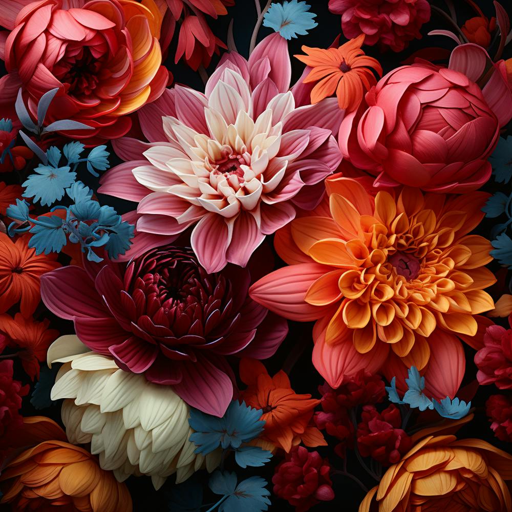 Semi realistic pink and orange flowers