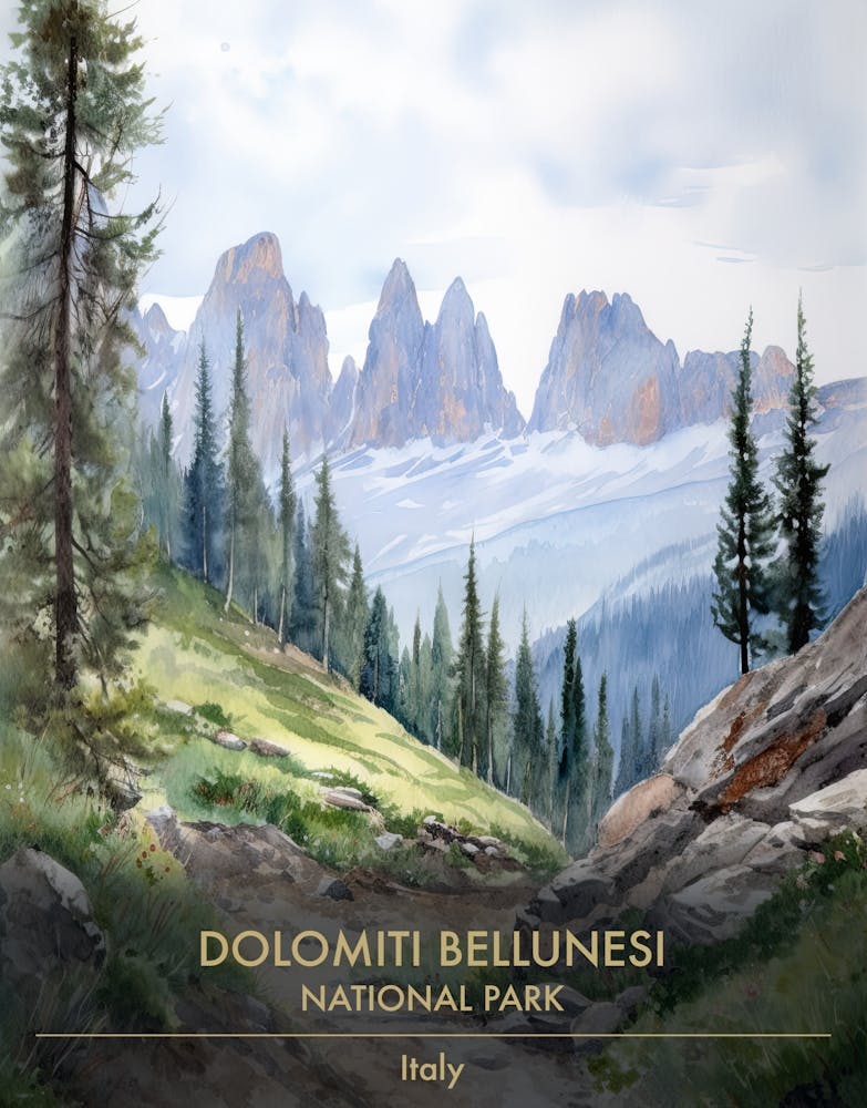 Dolomiti Bellunesi National Park Italy Watercolour 1