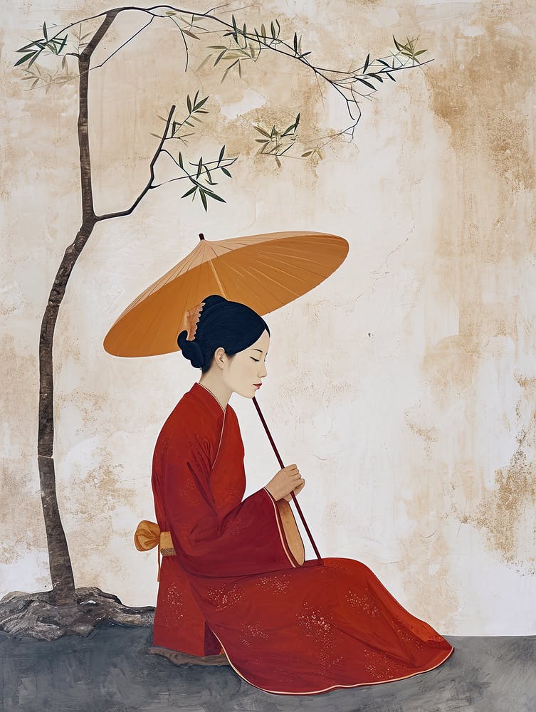 Chinese Woman With Umbrella, Asian Classic Art