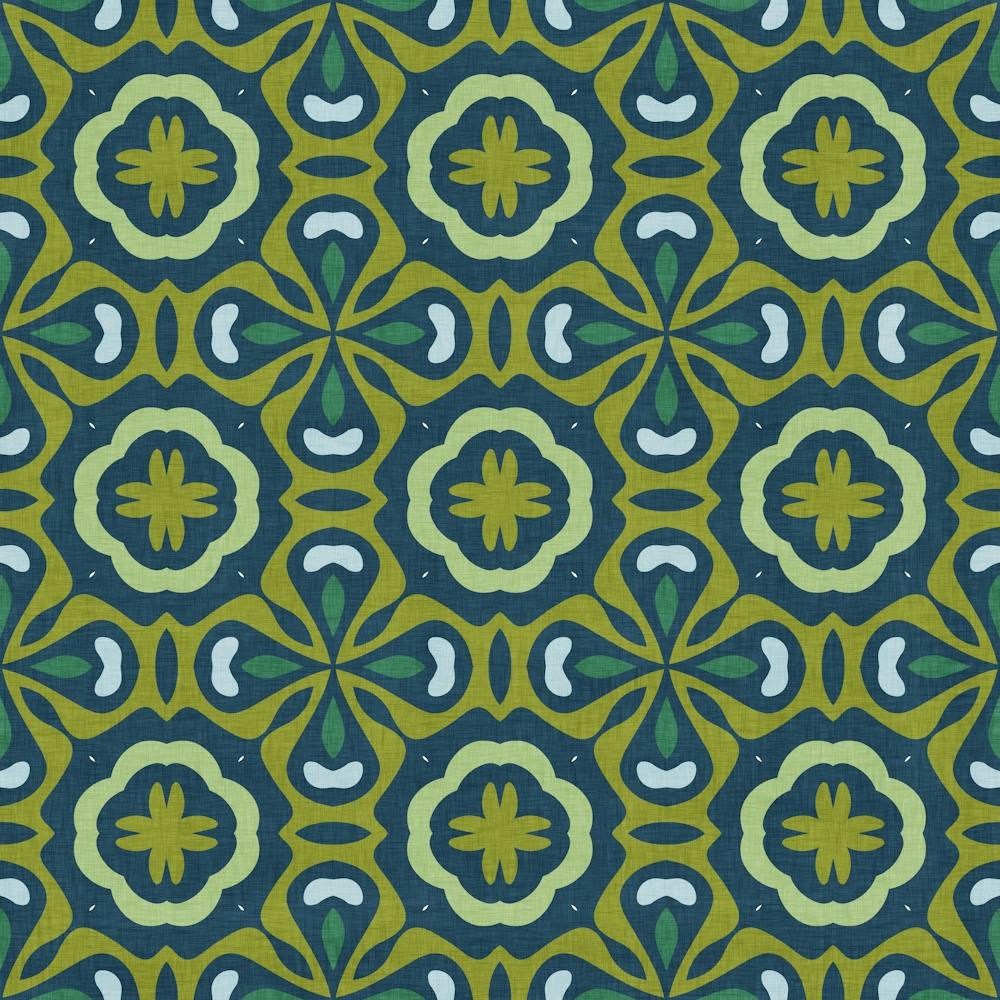 Retro Tile Cross Pattern In Olive And Teal