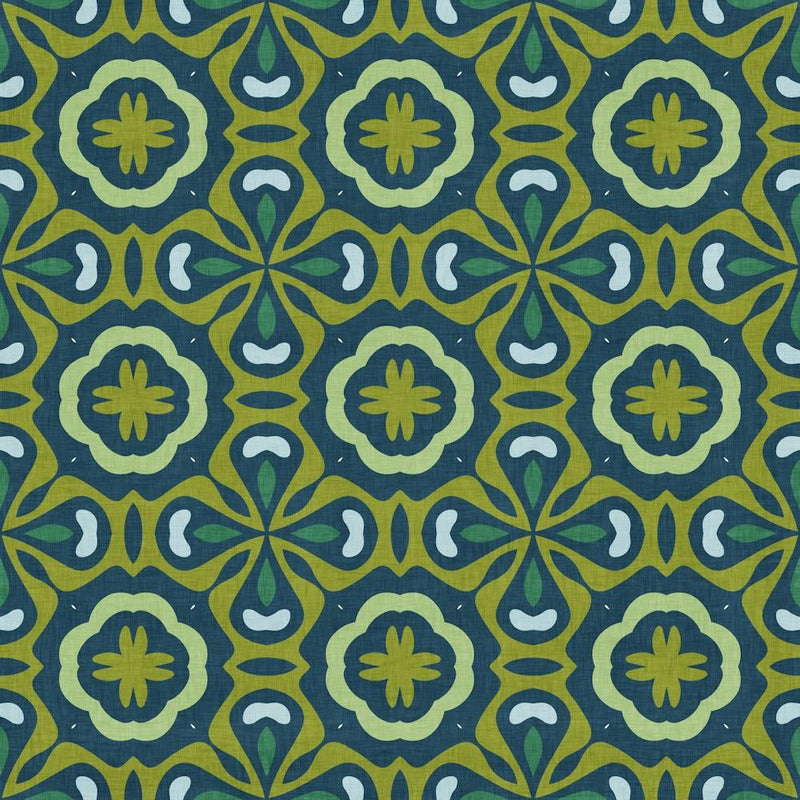 Retro Tile Cross Pattern In Olive And Teal