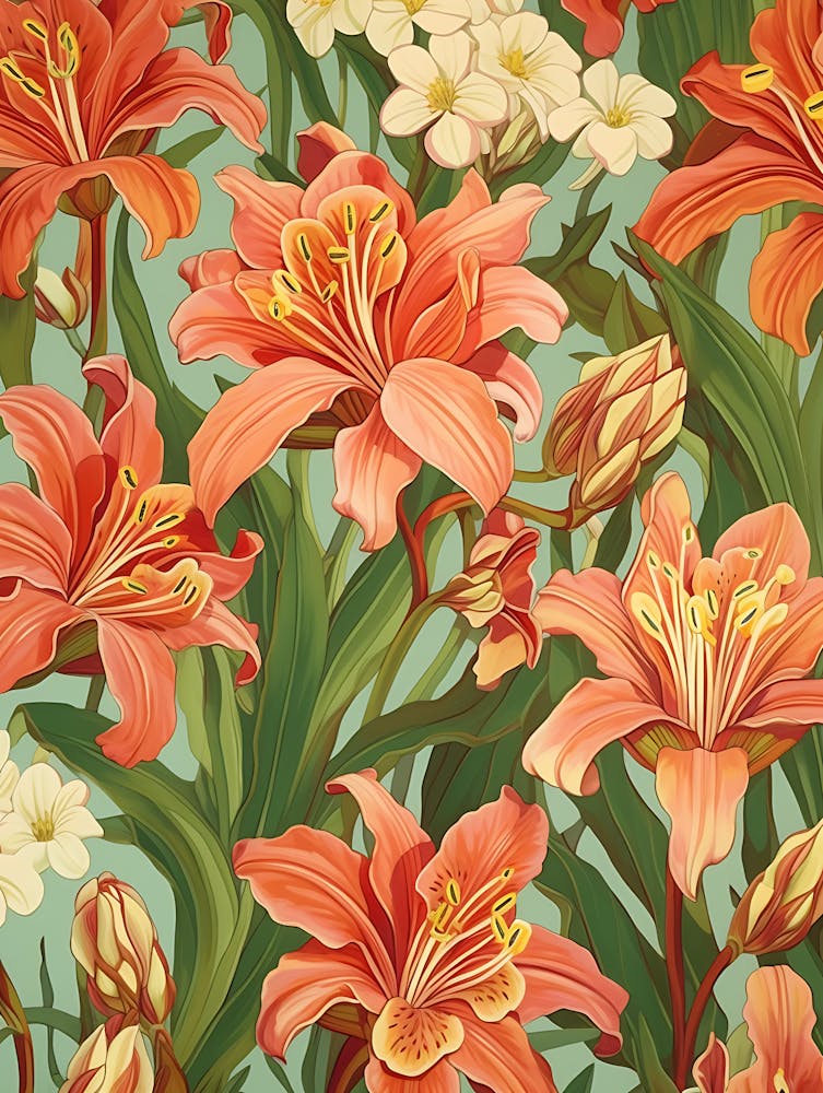 Seamless Pattern With Orange Lilies