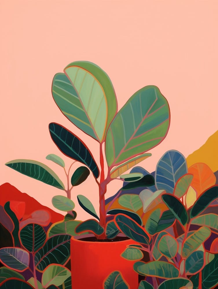 Boho Plant Painting Rubber Plant Ficus 3