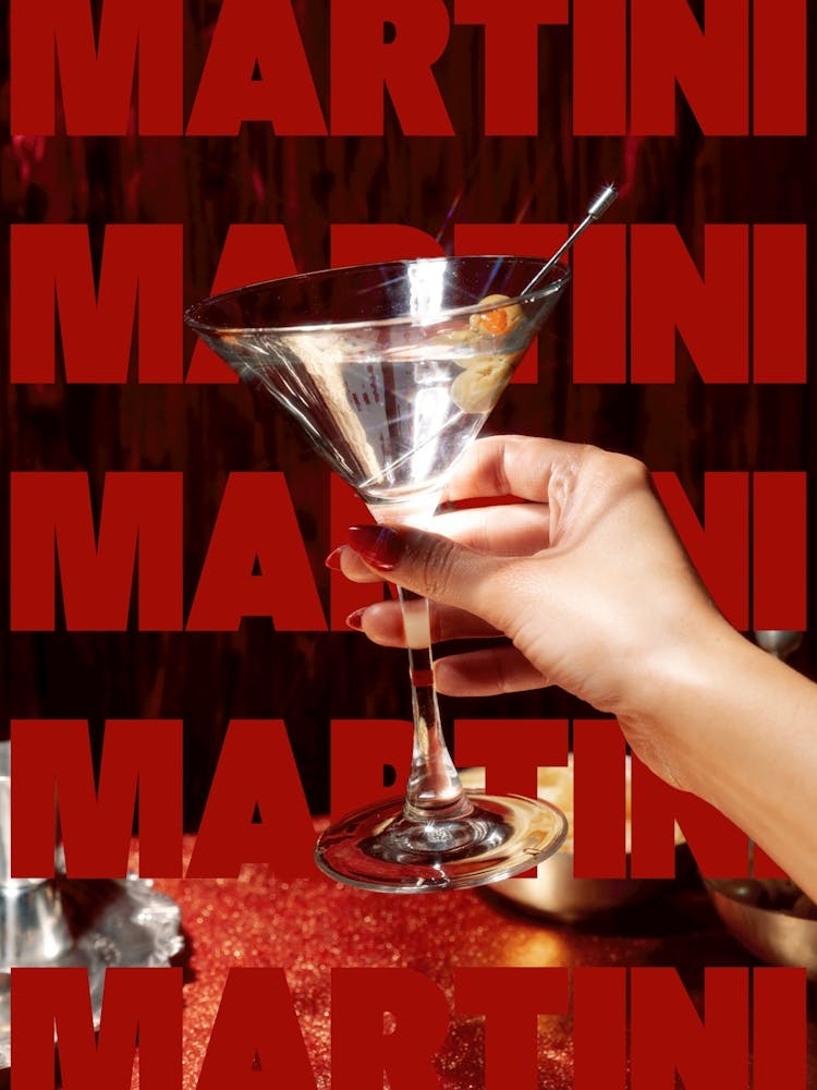 Dirty Martini Poster Bold Typography Retro Aesthetic Cocktail Art, Vintage Bar Cart Art Cocktail Hour Wall Print for Bar or Kitchen Decor