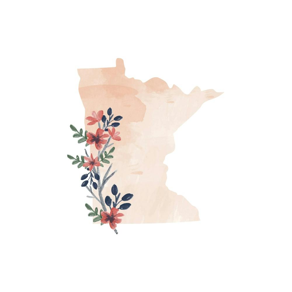 Minnesota Watercolor Floral State
