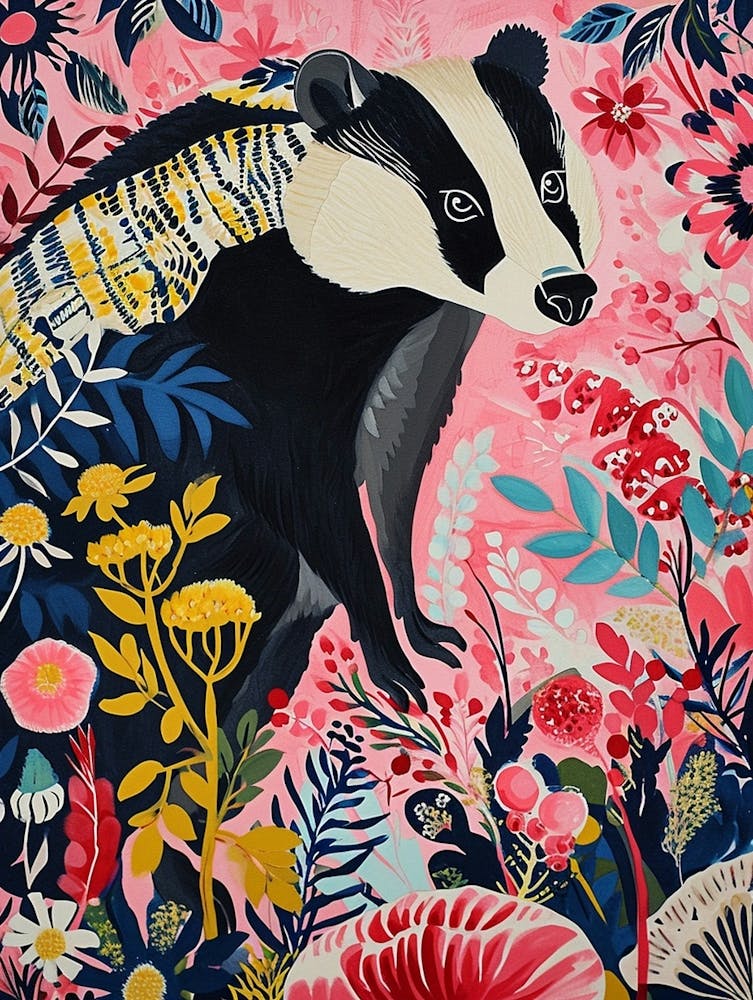 Floral Animal Painting Badger 1