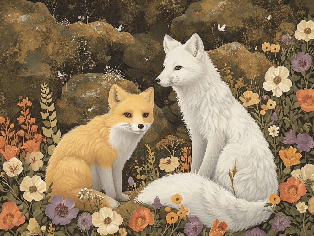 Floral Animal Illustration Arctic Fox 4
