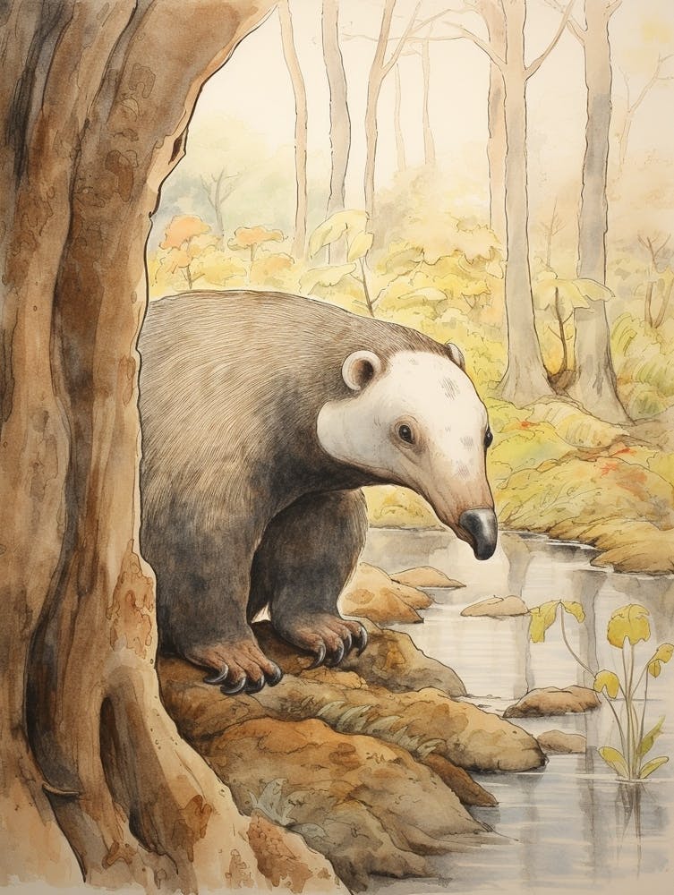 Storybook Animal Watercolour Anteater