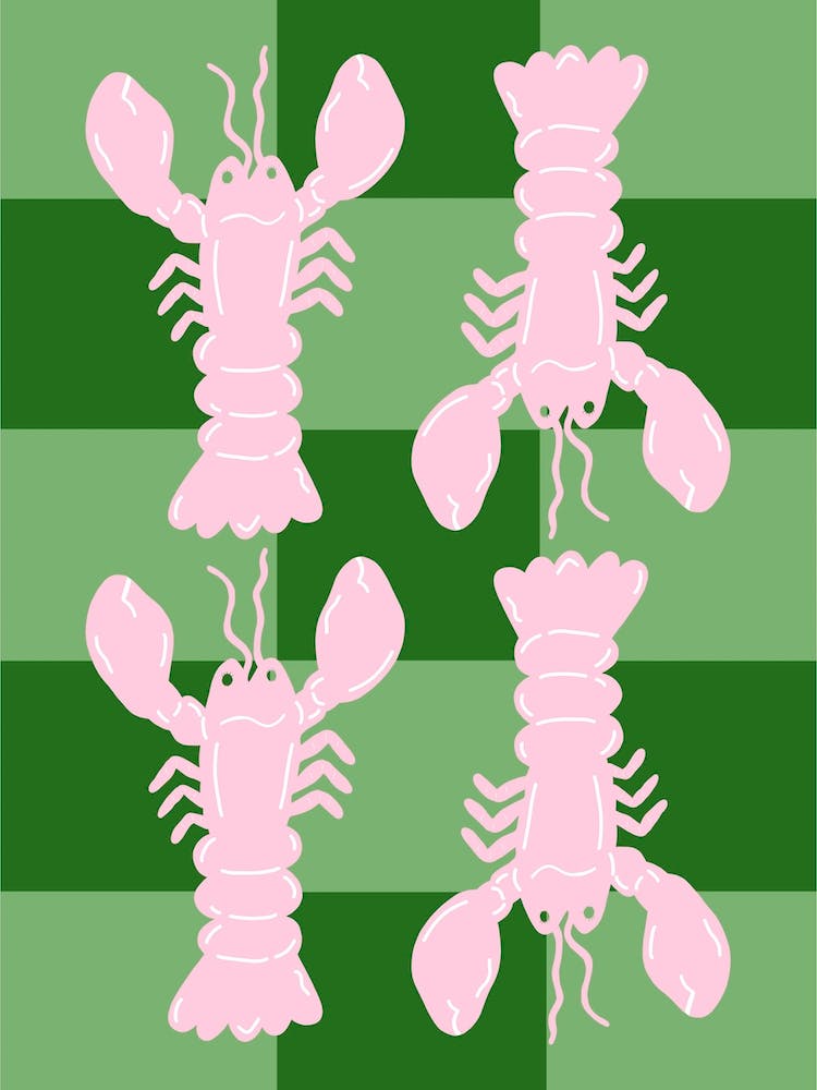 Lobster Tile Pink On Green