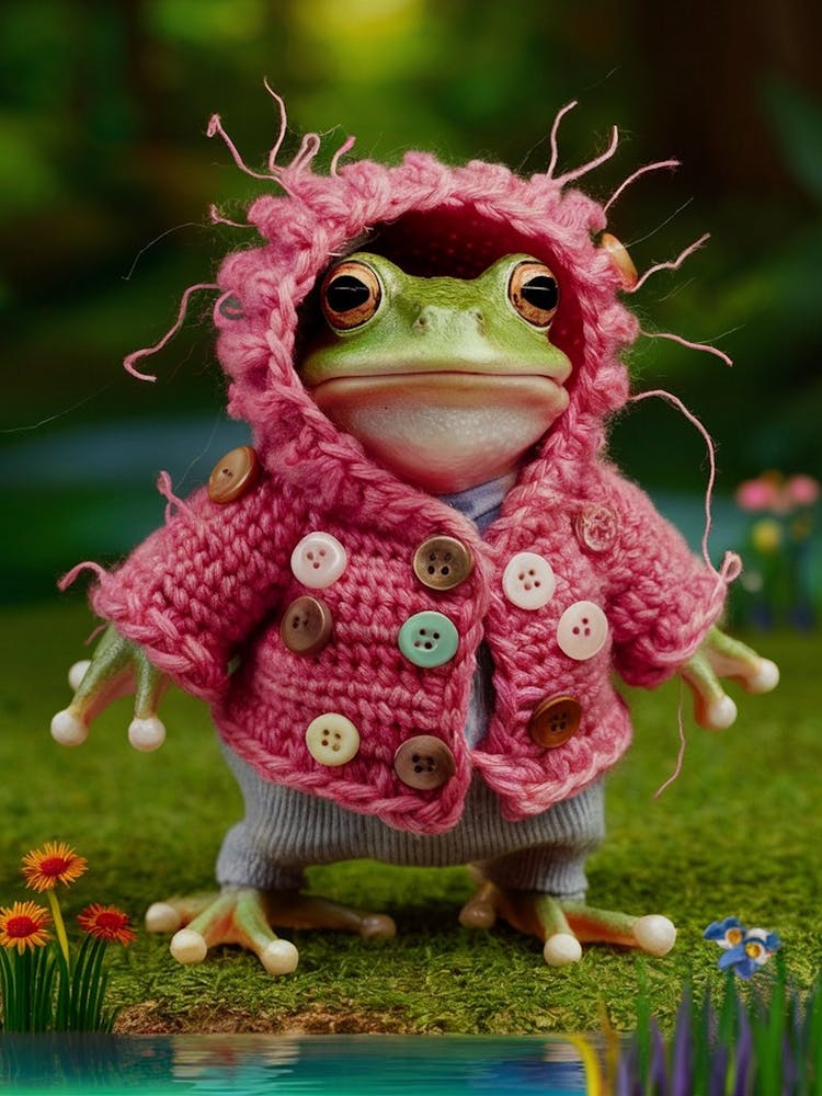 Frog In Pink Sweater