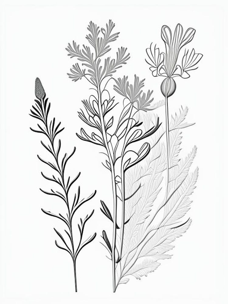Astragalus Herb William Morris Inspired Line Drawing 1