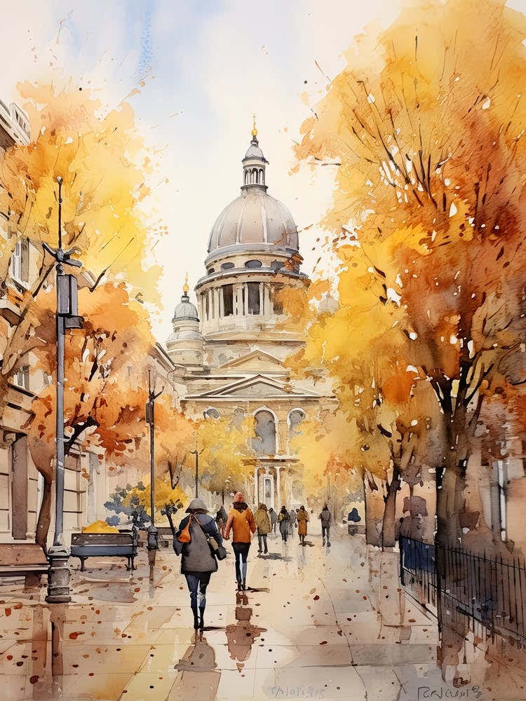 Sofia Bulgaria In Autumn Fall, Watercolour 1