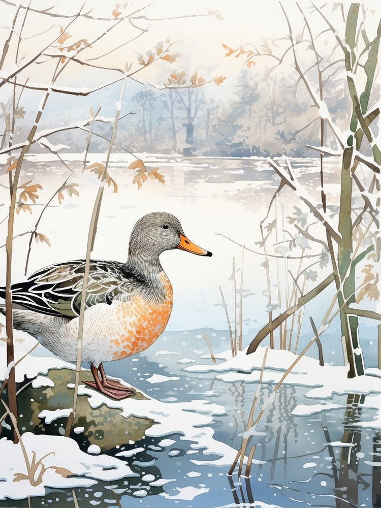 Winter Bird Painting Mallard Duck 1