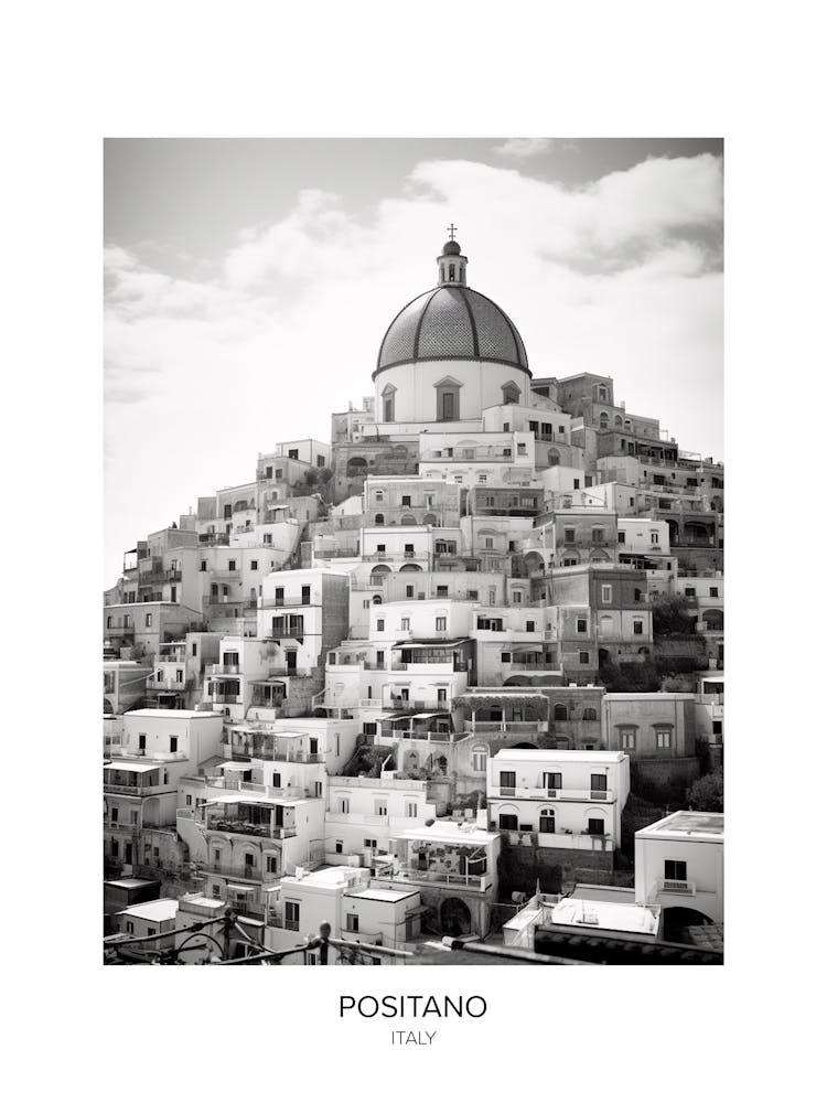 Poster Of Positano, Italy, Black And White Photo 3