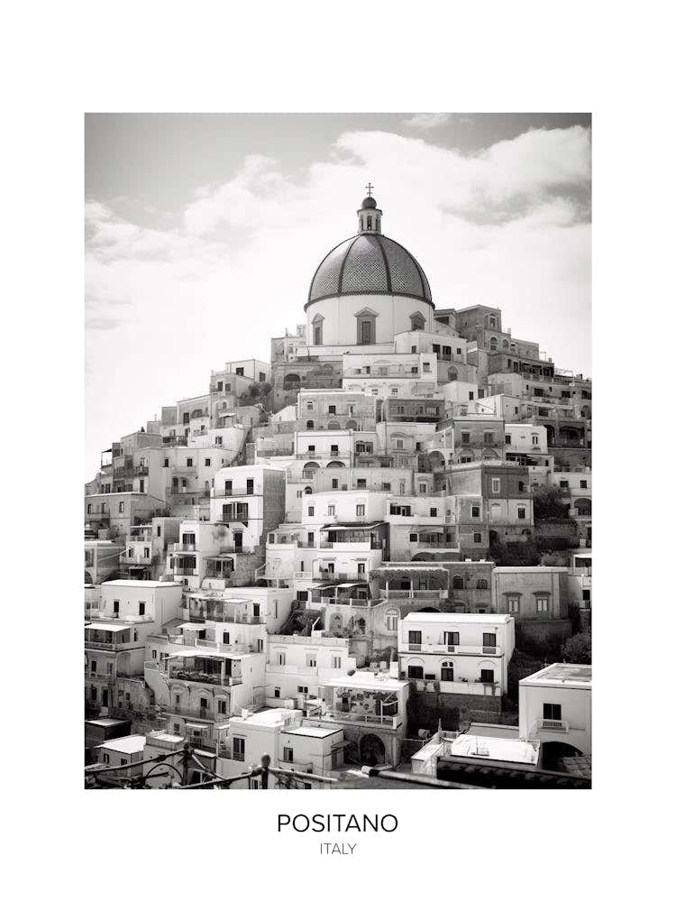 Poster Of Positano, Italy, Black And White Photo 3