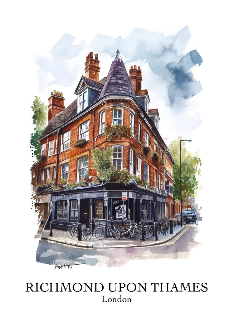 Richmond Upon Thames London Borough   Street Watercolour 1 Poster