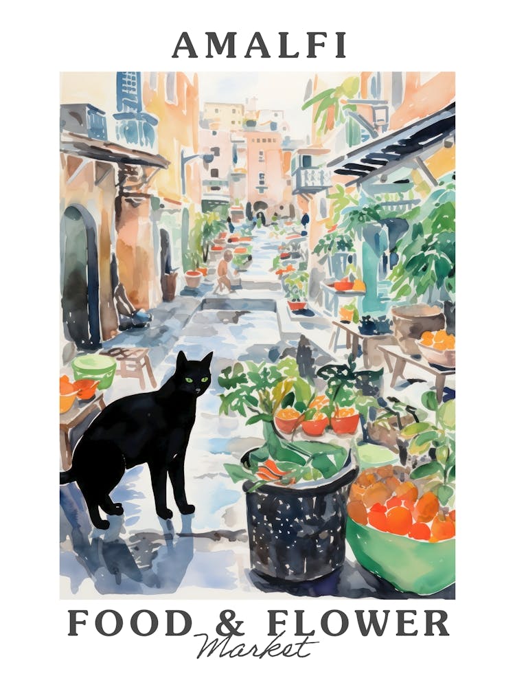 Food Market With Cats In Amalfi 4 Poster