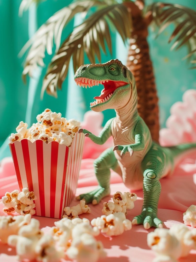 Pastel Toy Dinosaur Eating Popcorn 3