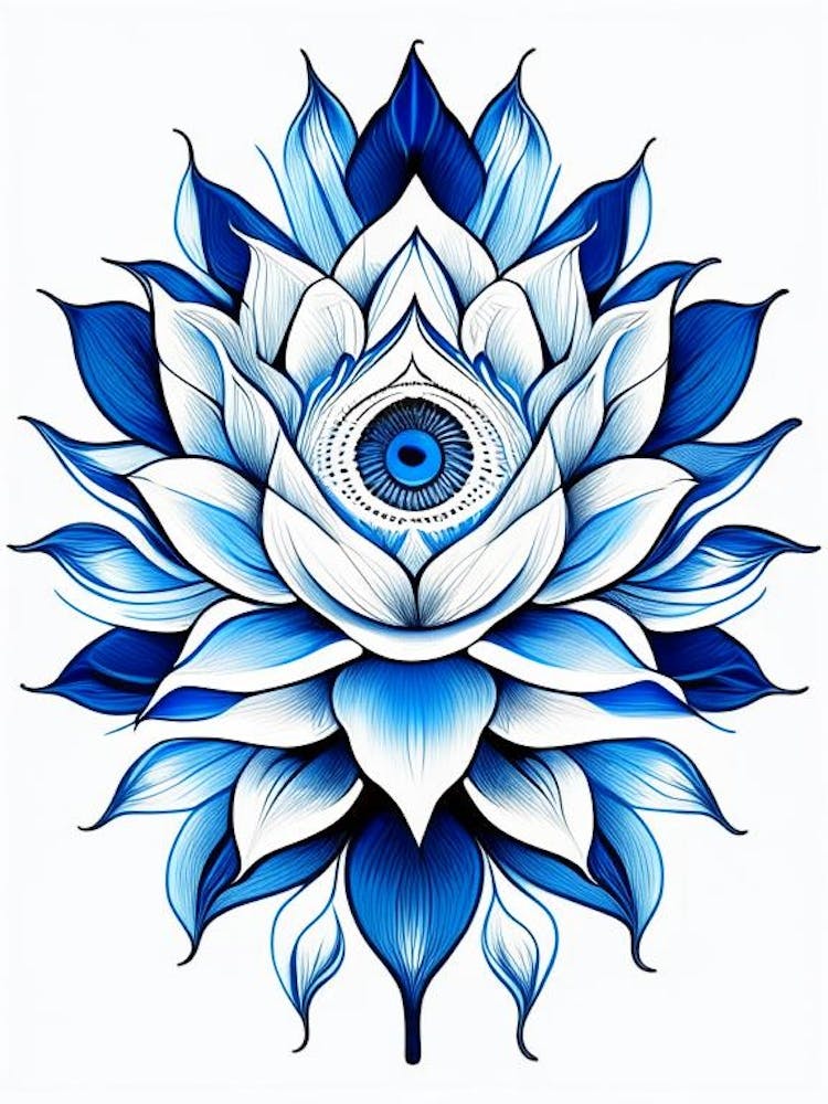Lotus Flower, Symbol, Third Eye Blue & White 1
