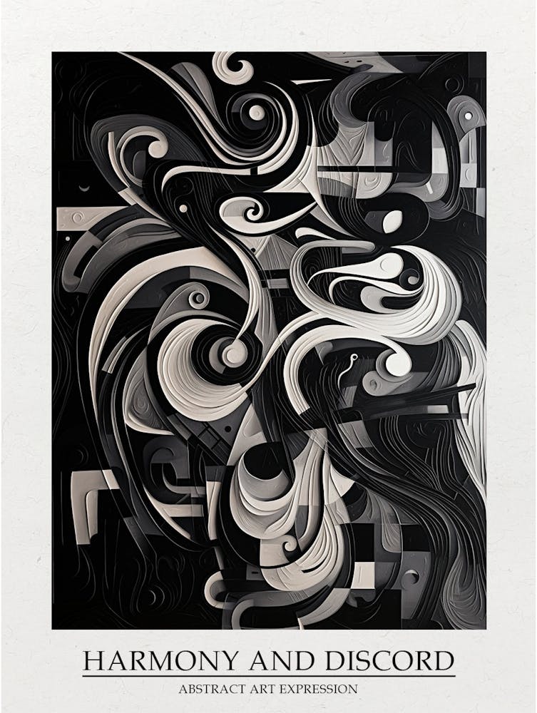 Harmony And Discord Abstract Black And White 5 Poster