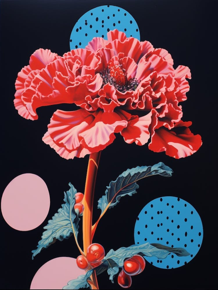 Surreal Florals Carnation Dianthus 6 Flower Painting