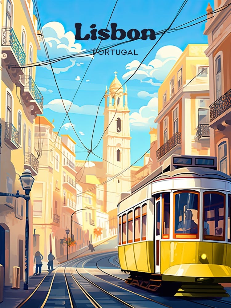 Lisbon Portugal Tram Ride Travel Illustration