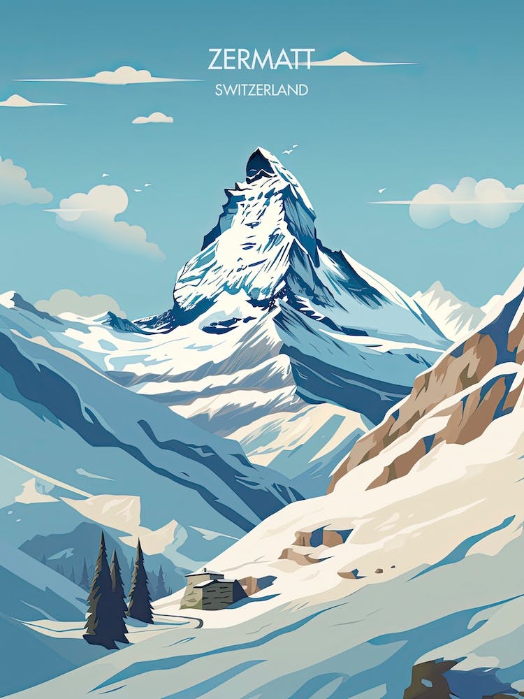 Poster Of Zermatt   Switzerland, Ski Resort Illustration 1