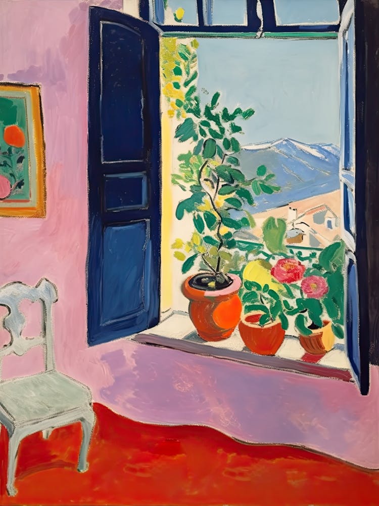 Open Window With Mountains