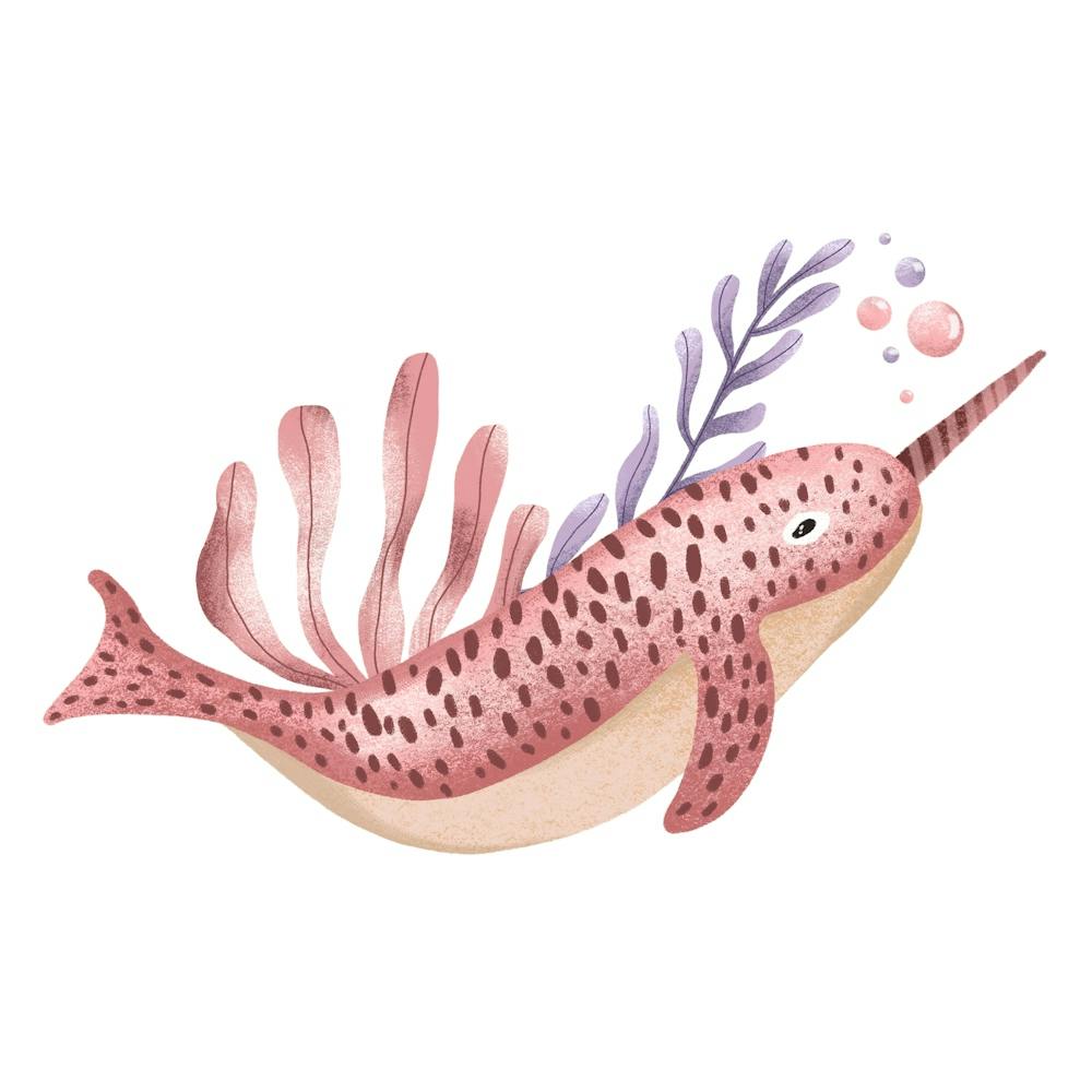 Pink narwhal baby girl nursery print