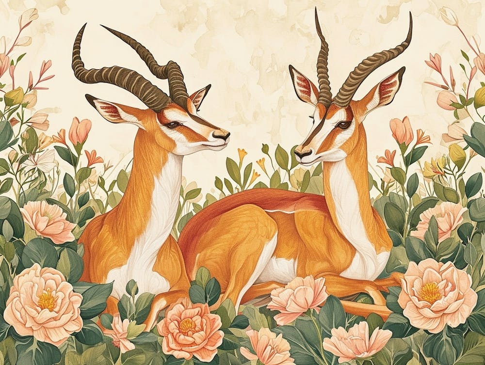 Floral Animal Illustration Antelope 1