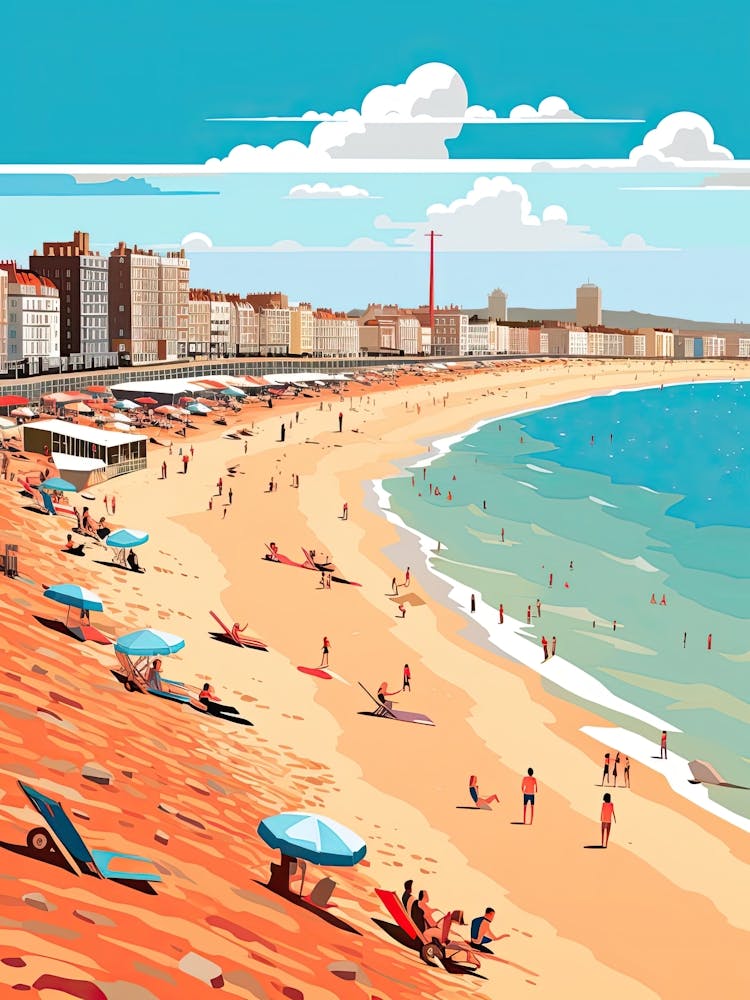 Brighton Beach, England, Flat Illustration 4