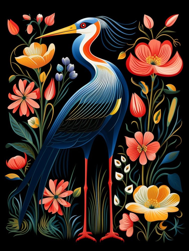 Folk Bird Illustration Great Blue Heron 2