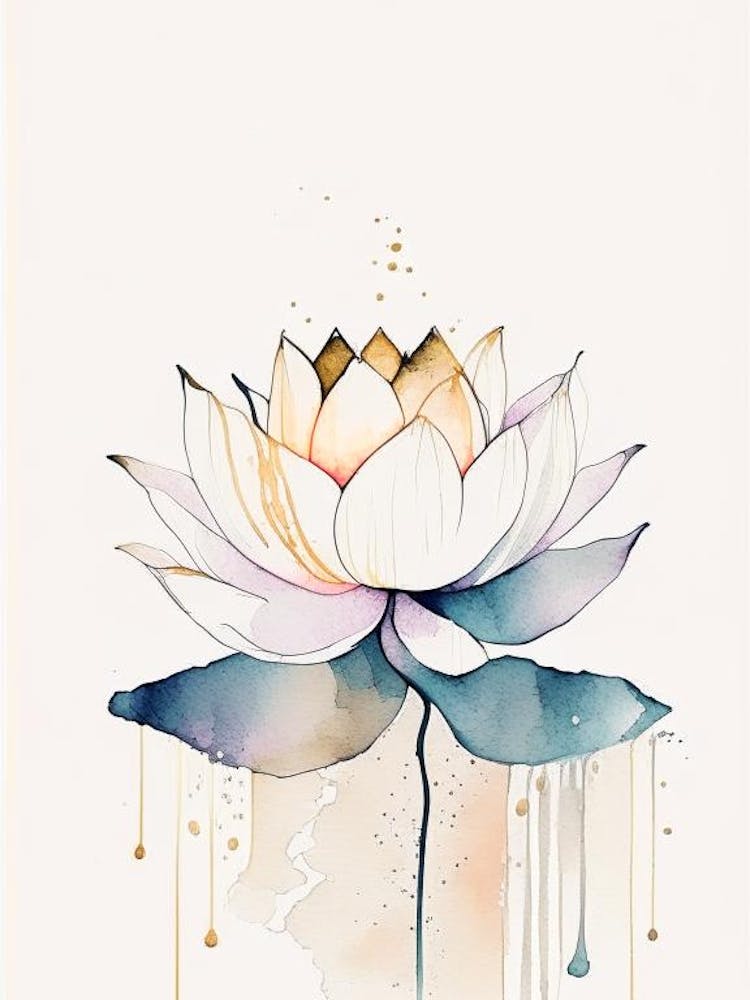 Lotus Sacré Aquarelle Minimale 2