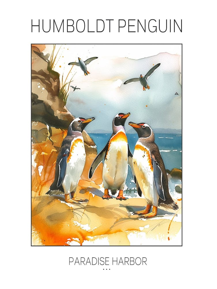 Humboldt-Pinguin Paradise Harbor Aquarellgemälde 1 Poster