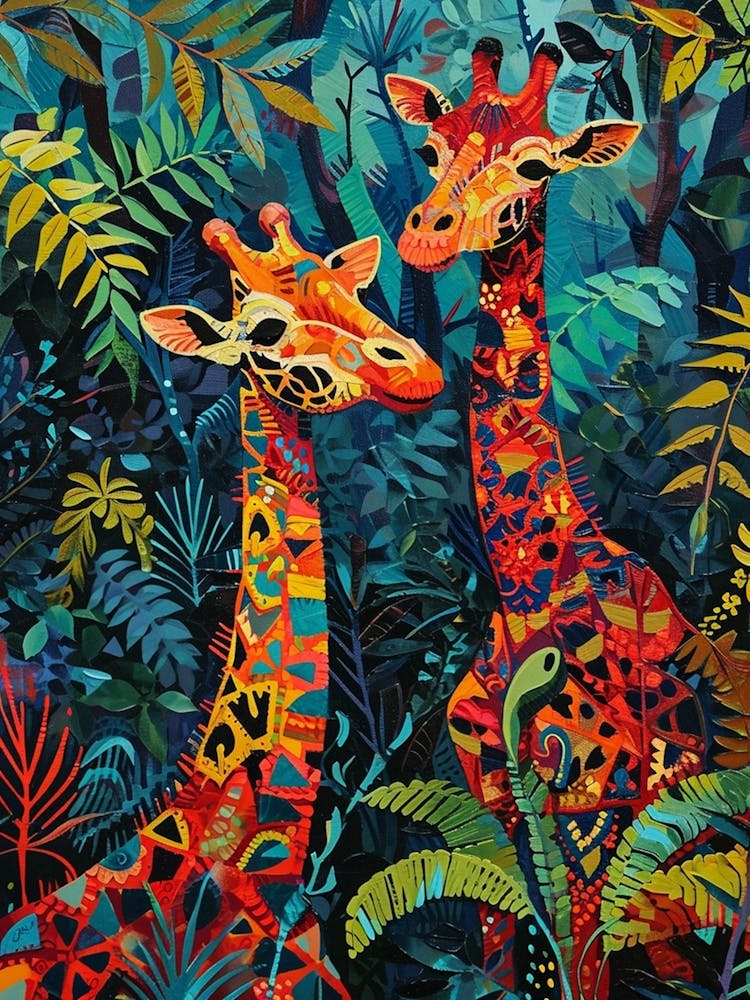 Giraffes In The Leaves Abstract Painting 3