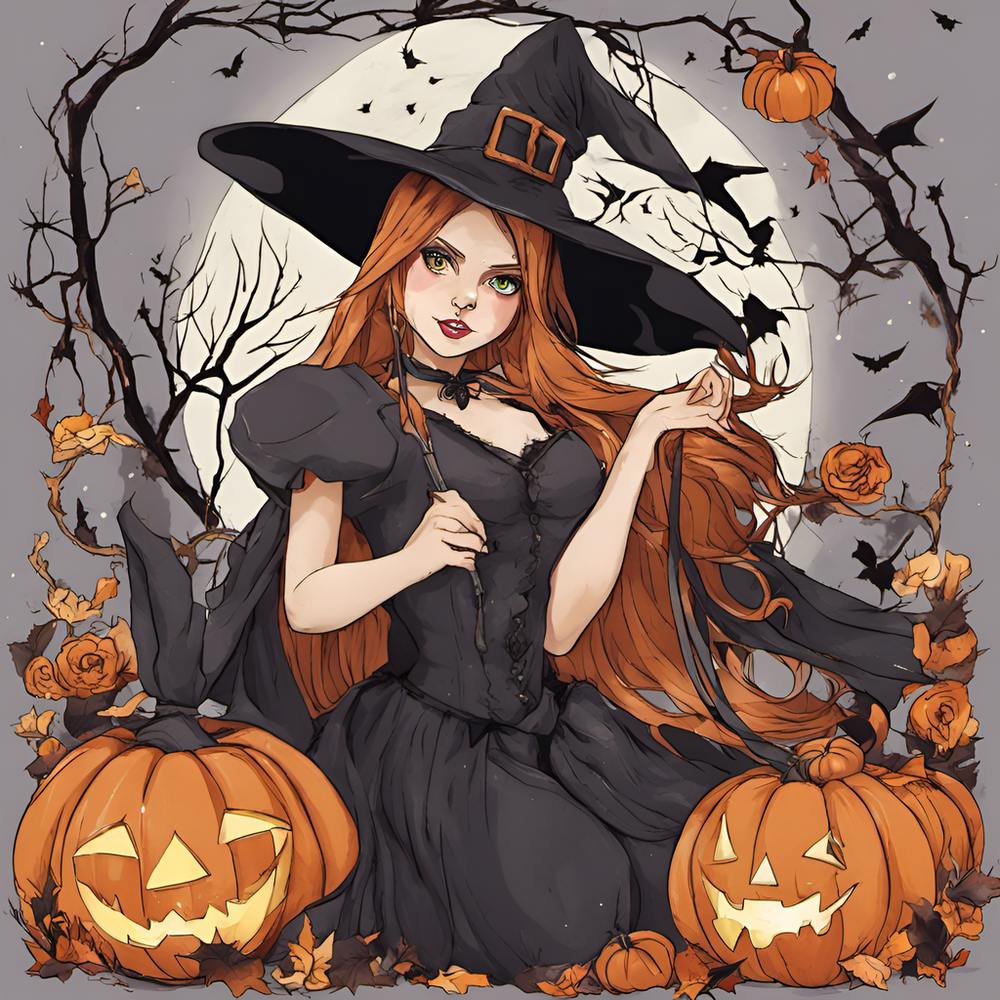 Witch With Pumpkins