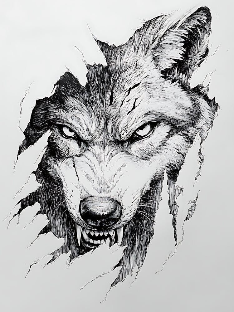 Angry Wolf Watching from Wall Hole 21