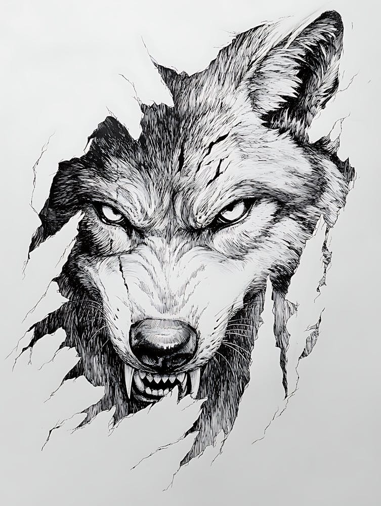 Angry Wolf Watching from Wall Hole 21