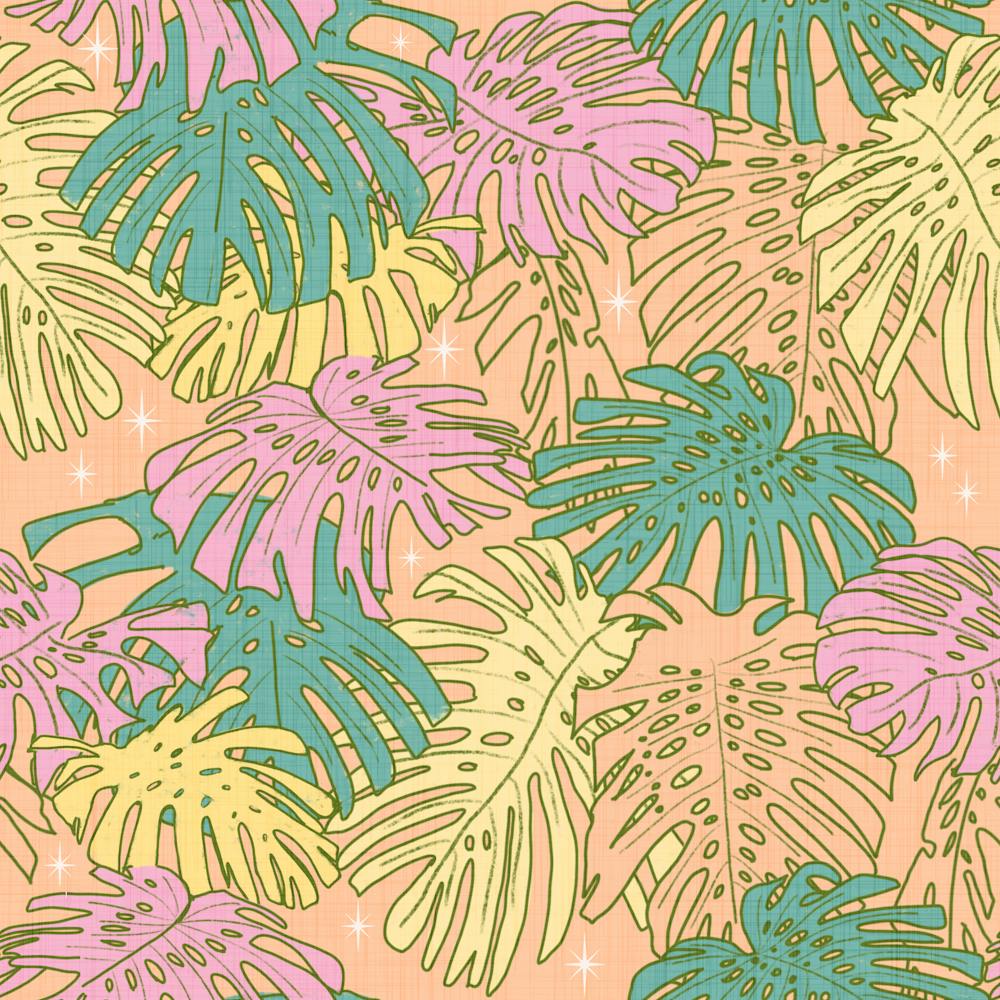 Pastel Tropical Monstera - Palm Springs Retro Peach