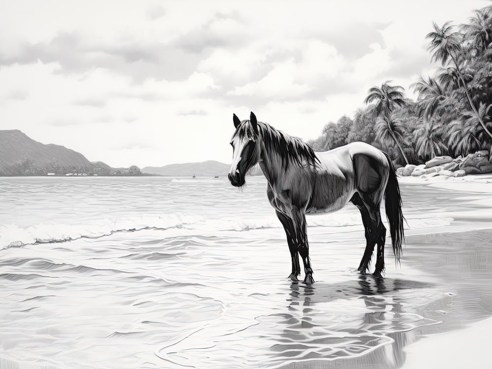 A Horse Oil Painting In Ao Nang Beach, Thailand, Landscape 1