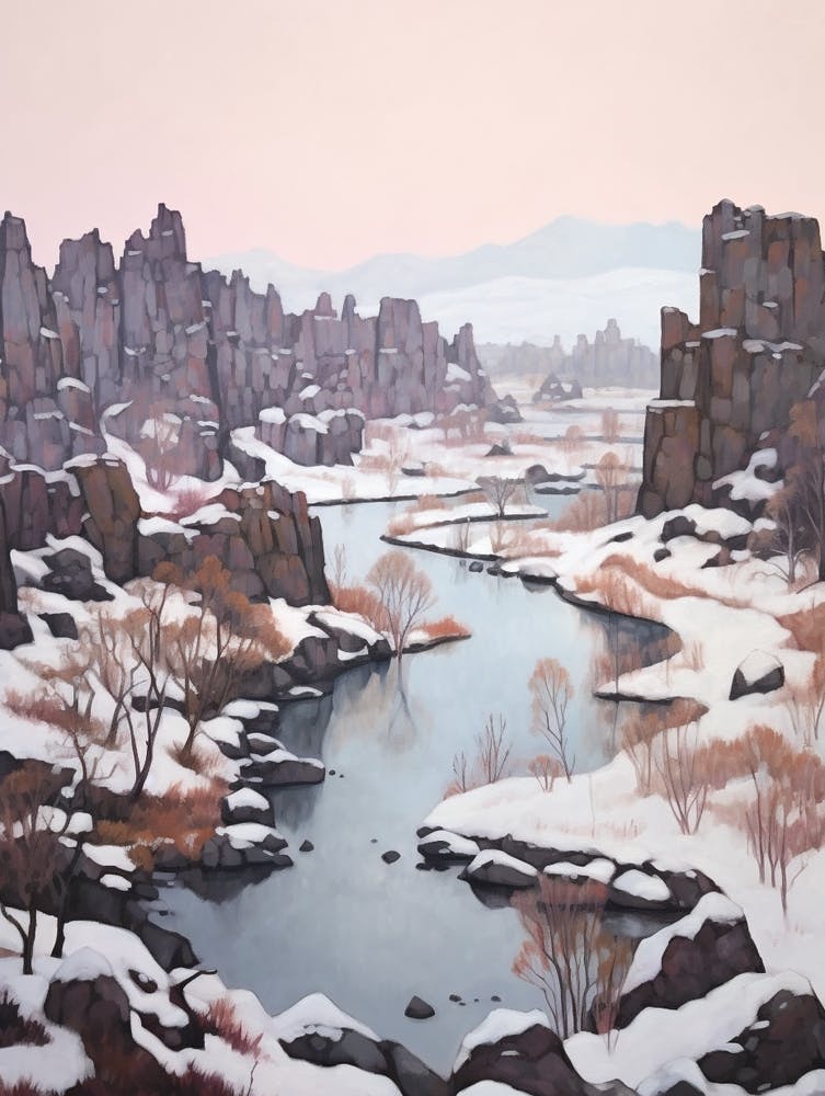 Dreamy Winter Painting Thingvellir National Park Iceland